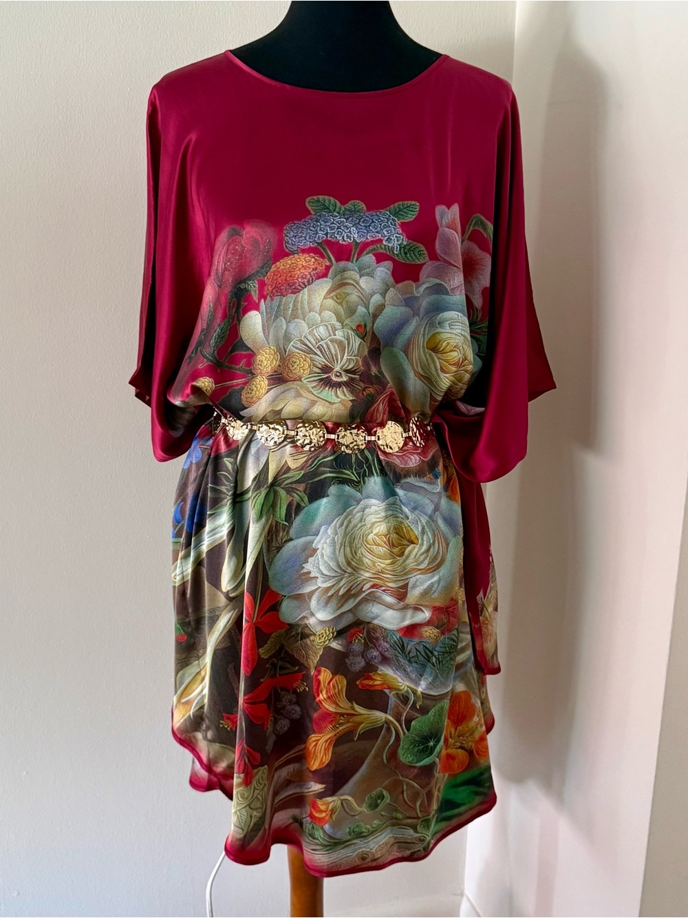 PURE SILK 100% Silk Floral Tunic Dress in Rich Berry NEW - One Size